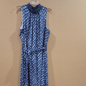 Calvin Klein18w Elegant Blue/Green Patterned Sleeveless Dress